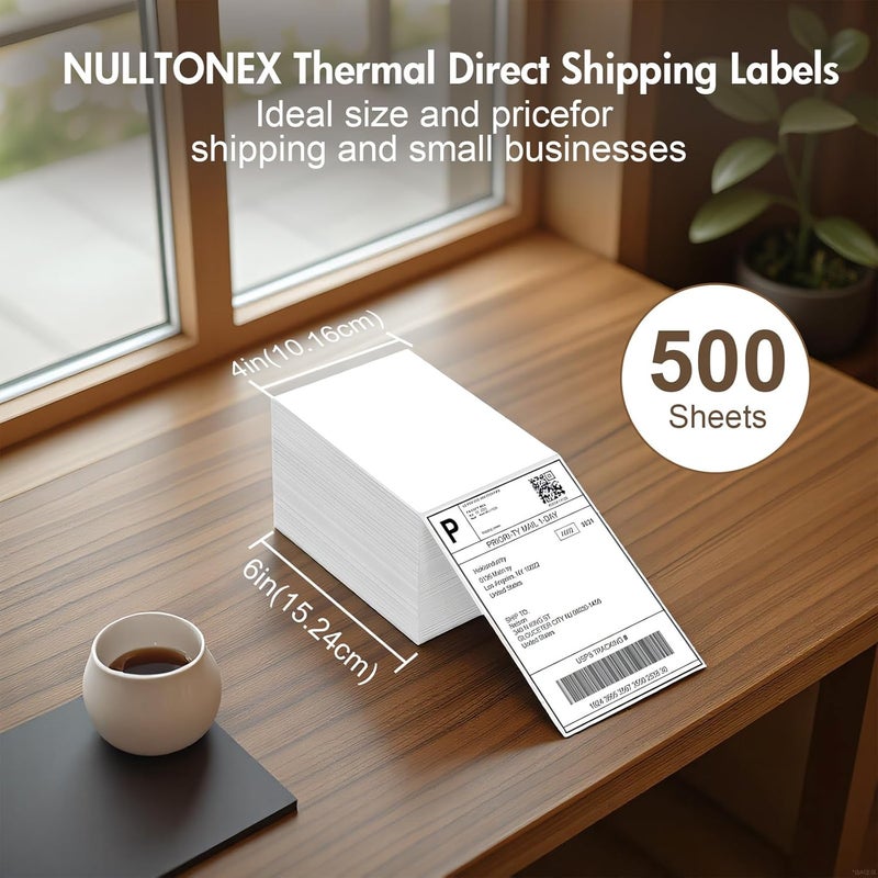 NULLTONEX Thermal Direct Shipping Labels - 4 x 6 inches Per Fanfold Labels - Pack of 500 Perforated Waterproof Tape for Small Business - Compatible for Zebra for Rollo - Image 2